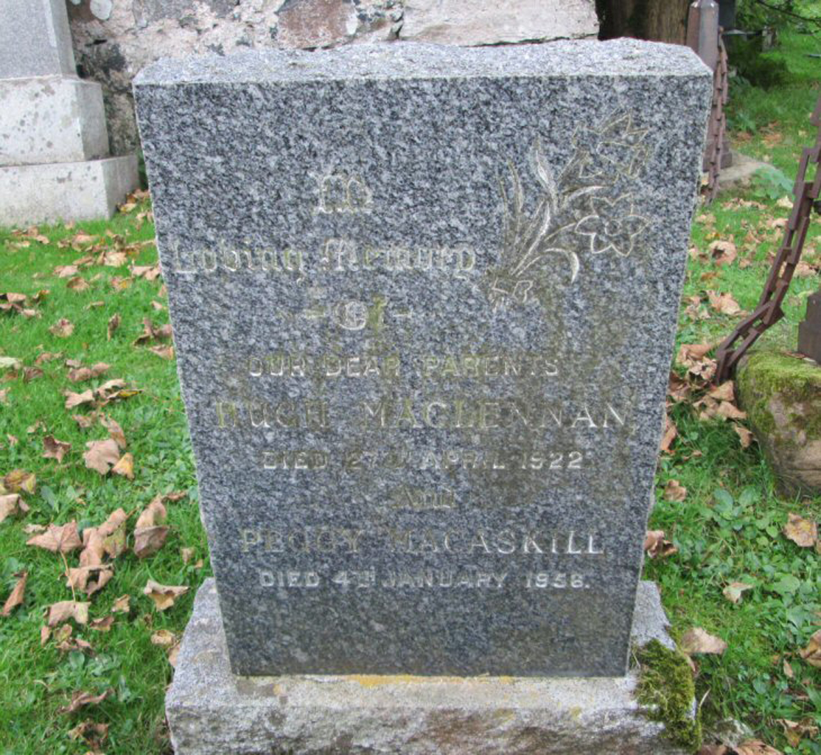 Photo of headstones/Hugh MacLennan died 1922 MI Eynort, Bracadale